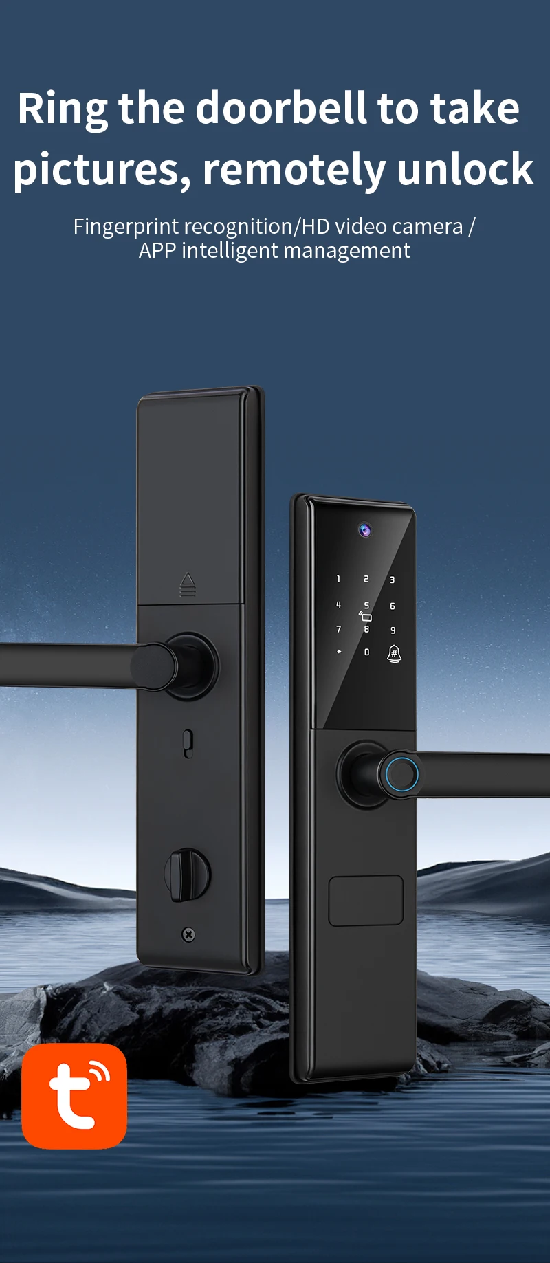 Qleung S829max Tuya Wifi APP Telekomparat Odciski palców Hasło Karta Klucz Smart Door Lock dla domu Hotel Biuro 2