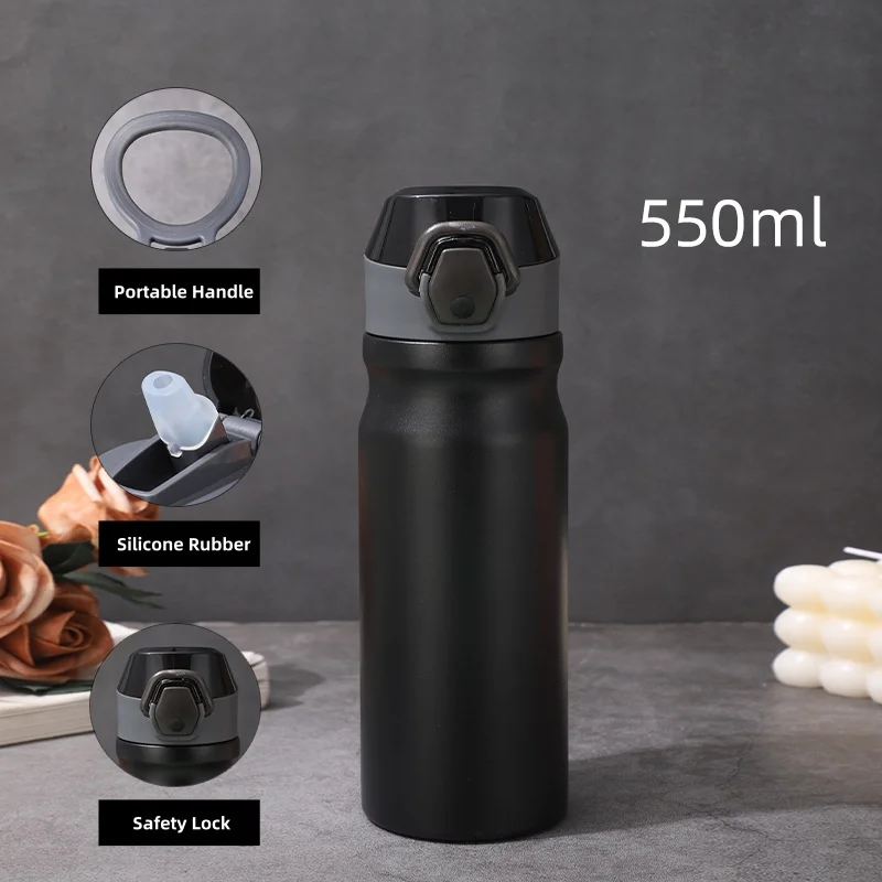 New outdoor sports water bottle double layer 304 stainless steel space pot portable portable large capacity straw insulation cup