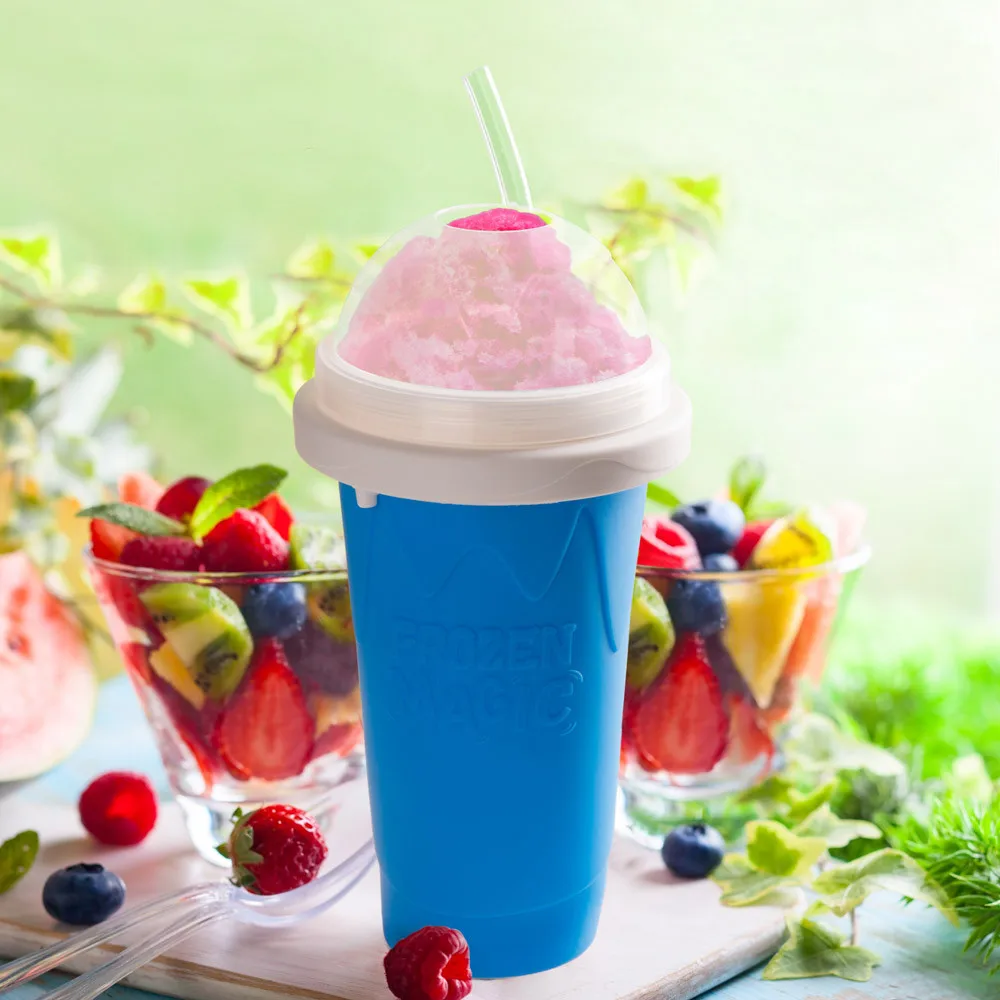 BBA374 Eco-friendly Plastic Ice Cream Frozen Cup with Lid Silicone Slushy Maker DIY Smoothie Cup Squeeze Pinch Cups