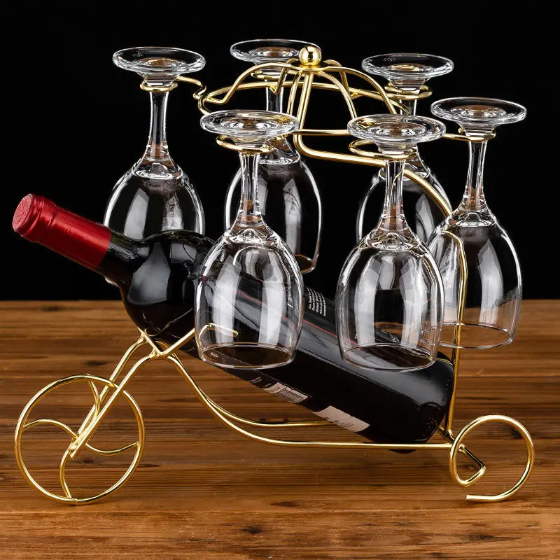 Wrought Iron Wire Industrial Wholesale Hotel Storage Desktop Modern Table Gold Metal Countertop Glass Bottle Holder Wine Rack