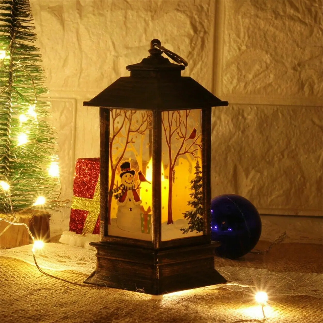 Christmas Snow Lantern Battery Operated LED Light Water Glittering Santa Snowman Hanging Night Lamp Holiday Home Ornament