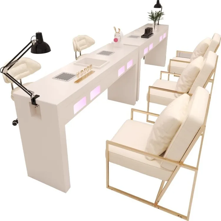 Modern Nordic Nail Table Salon Nail Furniture Marble Nail Table and Chair High Power Vacuum Cleaner