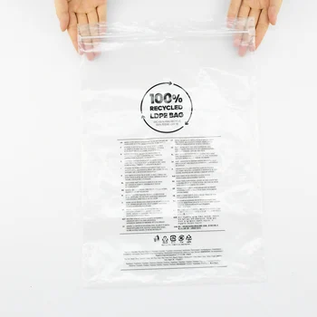 Customizable logo clothing shopping bags transparent pe recycled plastic zipper bag 100% recycle