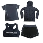 Suits And Suit Seamless Training Suits And GYM Jogging Wears Set 4 Pieces Custom Logo Hooded Short Women Jogging Suit Set