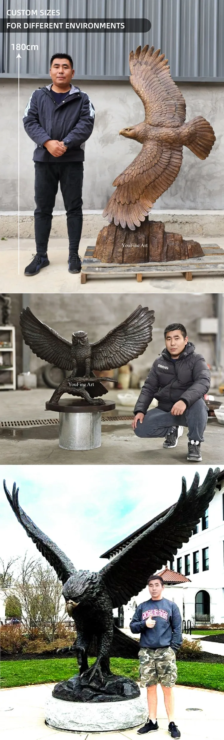 custom bronze eagle statue size