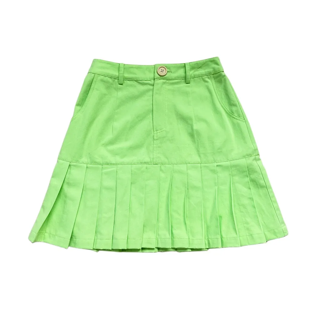 Custom Women's Clothing Hot Girl Fashion Summer Ladies Elegant Green High Waist Y2K Pleated JK Mini Denim Skirts With Pockets