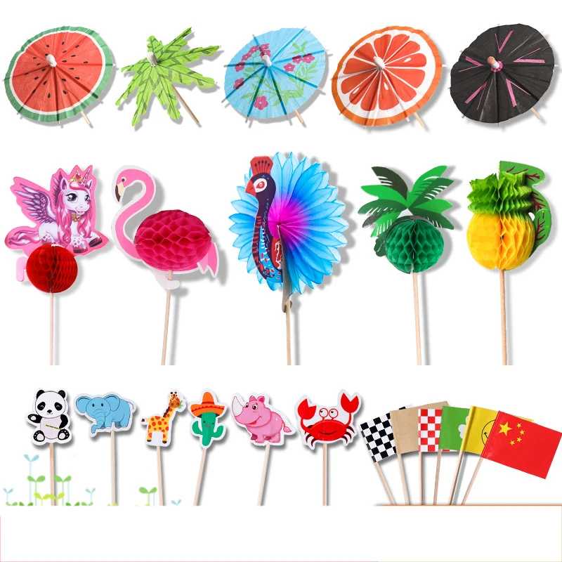 DD1614  50pcs Hawaiian Tropical Beach Sticks Little Paper Umbrellas Toothpicks Decorations Mini Drink Umbrellas Cocktail Picks