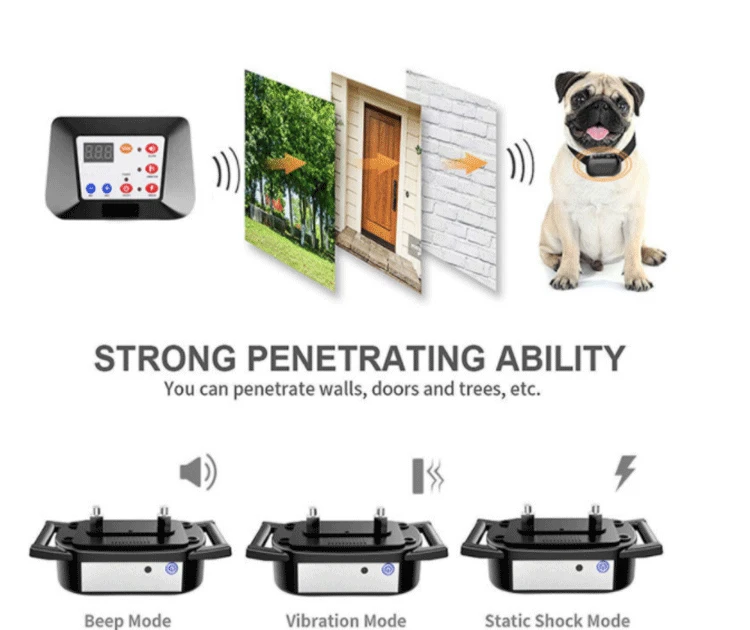 Electronic Pet Dog Fence Anti Bark Control 2 in 1 Wireless Smart Rechargeable Dog Collars Dog Training Pet Supplies