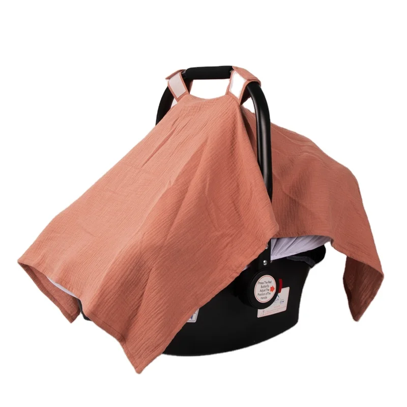 Organic Muslin Cotton Baby Car Seat Canopy Covers Baby Basket Cover Windproof and Warm Sun Shade and Mosquito Prevention