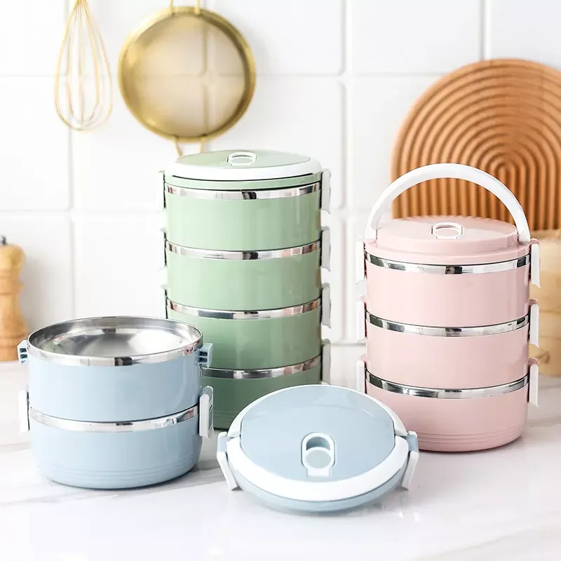 Multi Layer Lunch Box Portable Insulated Food Containers 4 Tier Stackable Stainless Steel Bento Lunch Box