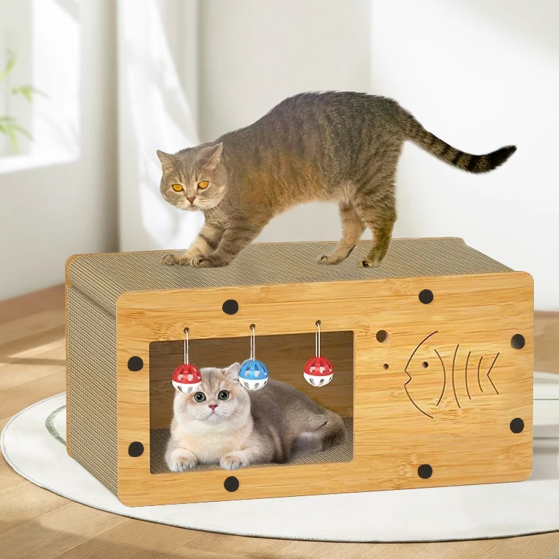 Cat Scratch Box for Indoor Cats Hideout and Play Protecting Furniture Cat Scratchers Cardboard Scratching Board with Ball Toy
