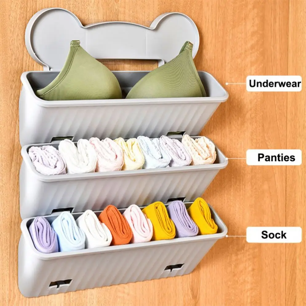 Cute Colorful Dormitory Hanging Wardrobe Wall-mounted Underwear Socks Bra Closet Plastic Storage Box