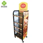 Bread Custom Supermarket Metal Wire Potato Chips Basket Bread Display Rack With Casters