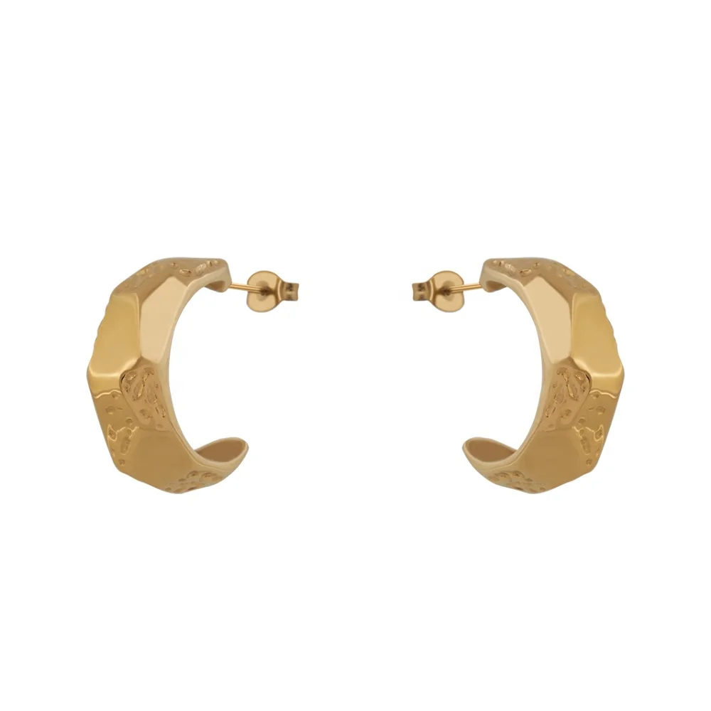 Latest 18K Gold Plated Stainless Steel Jewelry Irregular Printed C Shape Hoop Earring For Women Accessories Earrings E221468