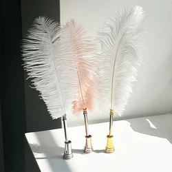 Factory wholesale custom natural real ostrich feather ballpoint pen wedding pen 12 colors