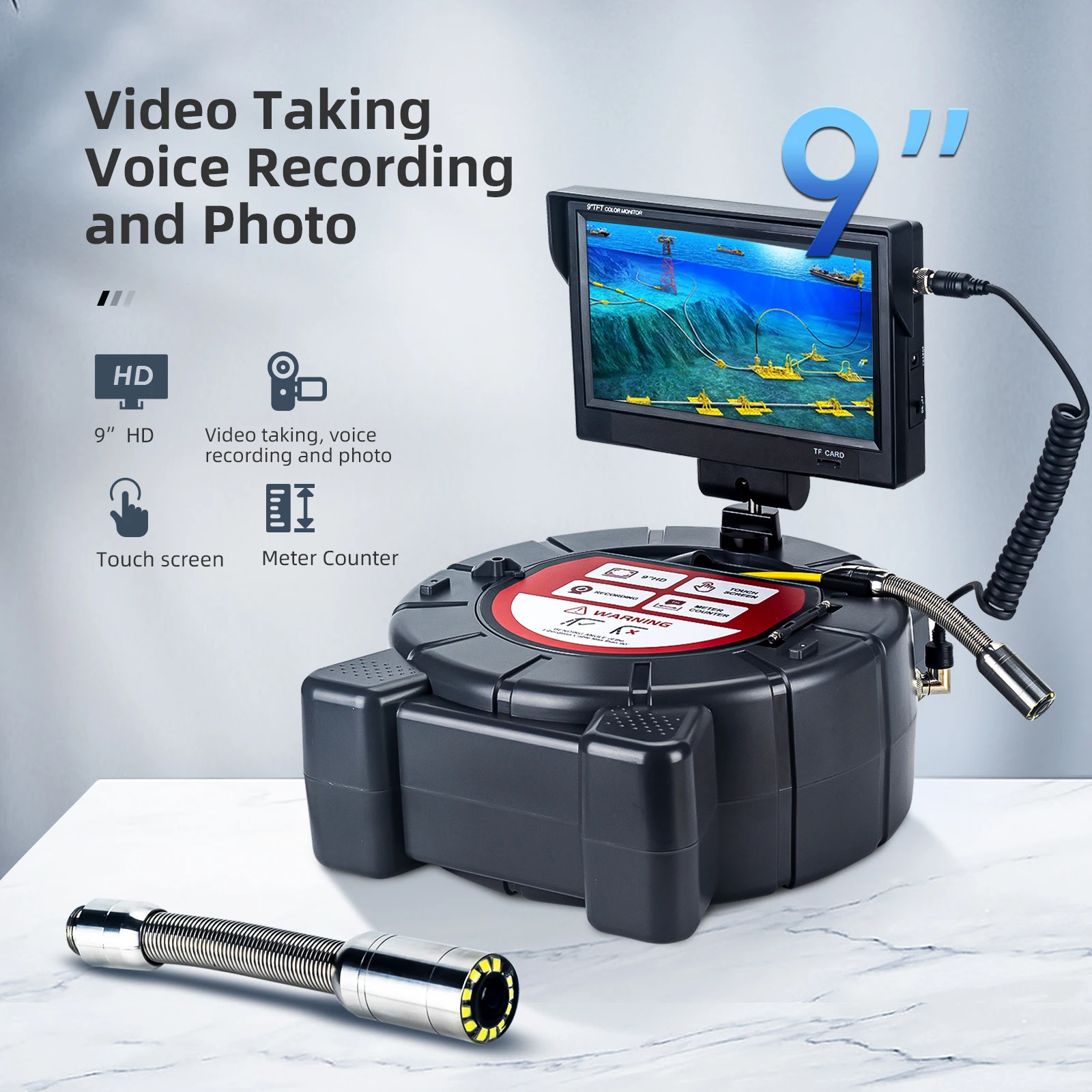 Sewer Camera 512Hz Locator&Sonde Self-leveling Meter Count 9inch HD Screen Factory Wholesale Industrial Pipe Camera Video Recording Endoscope manufacture