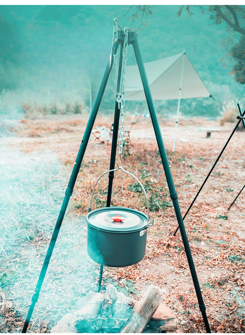 3 Sections Outdoor Camping Cooking Stand Durable Aluminum Alloy Tripod Hanging BBQ Grill for Campfire Picnic
