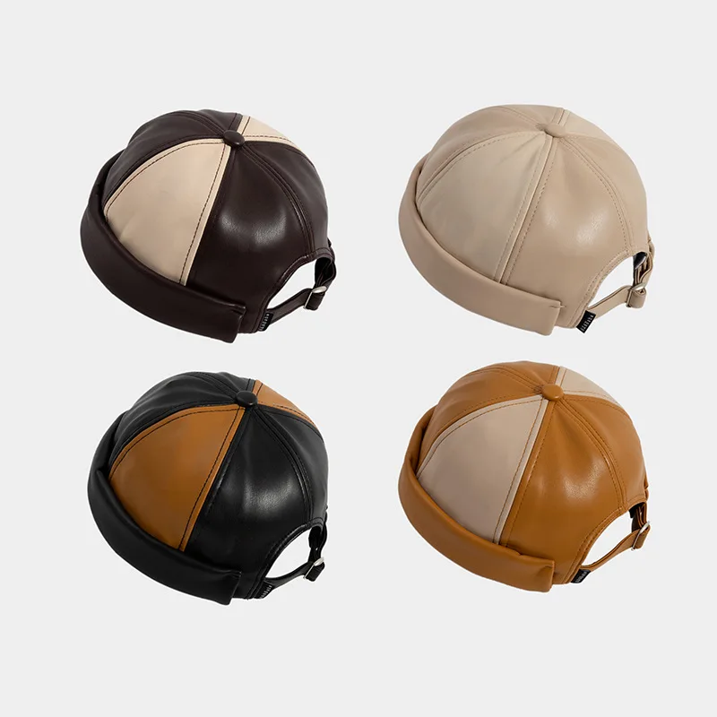 leather brimless hat