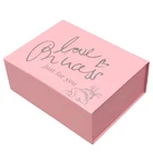 Pink Printed Shipping Box Customized Silver Logo Pink Printed Foldable Box With Magnets Closing