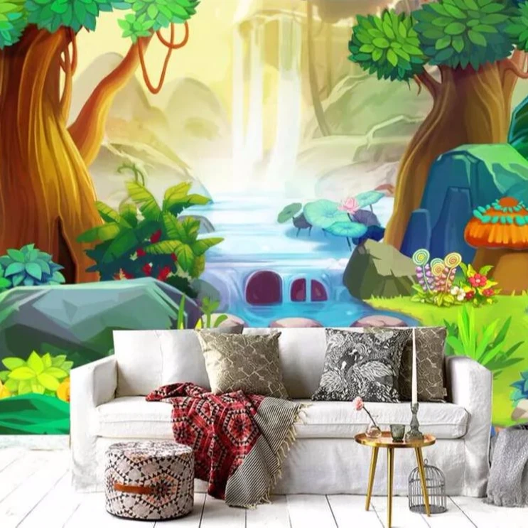 Cartoon Dreamy Forest River Background Wall Kids Room Wallpapers Rich Color  Home Decoration Wall Panels Interior 3d Wallpaper - Buy 3d Kids Room  Wallpapers,3d Kids Room Decor,Kids Room Wallpapers Product on 