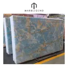Marble Slab Custom Luxury Interior Villa Wall Panel Wholesale Golden Sky Blue Onyx Marble Slab