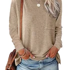 Women Shirts Women 2021 Solid Color Women Tops Blouses Ladies T Shirts Blank With Pockets
