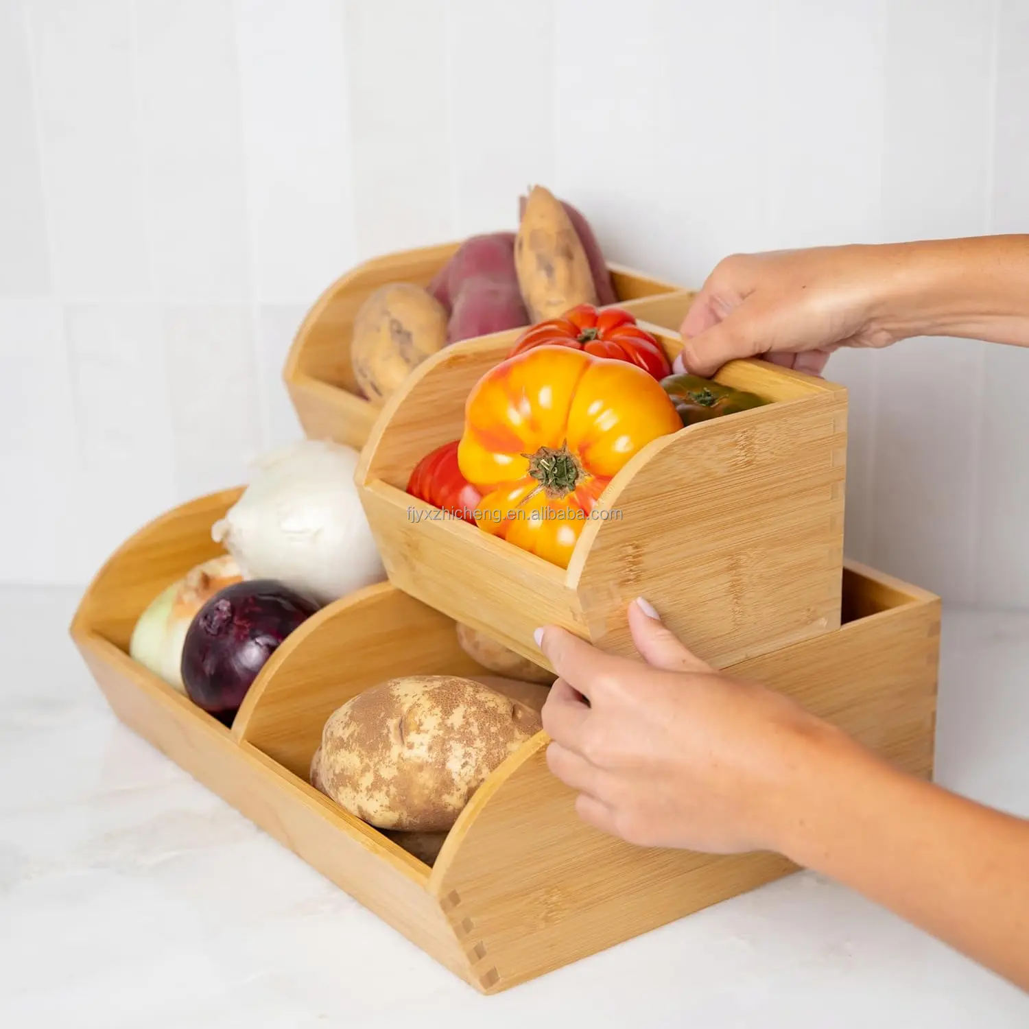 product potato onion storage bin pantry kitchen counter ventilated stackable bamboo organizer baskets handles multipurpose organization-1