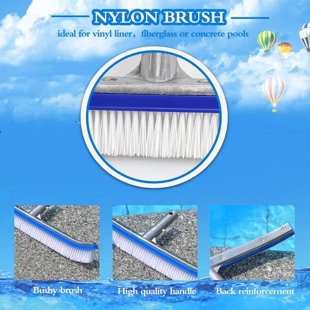 BONNY 18 in Deluxe Swimming Pool Wire Brush With Polished Aluminum Ba