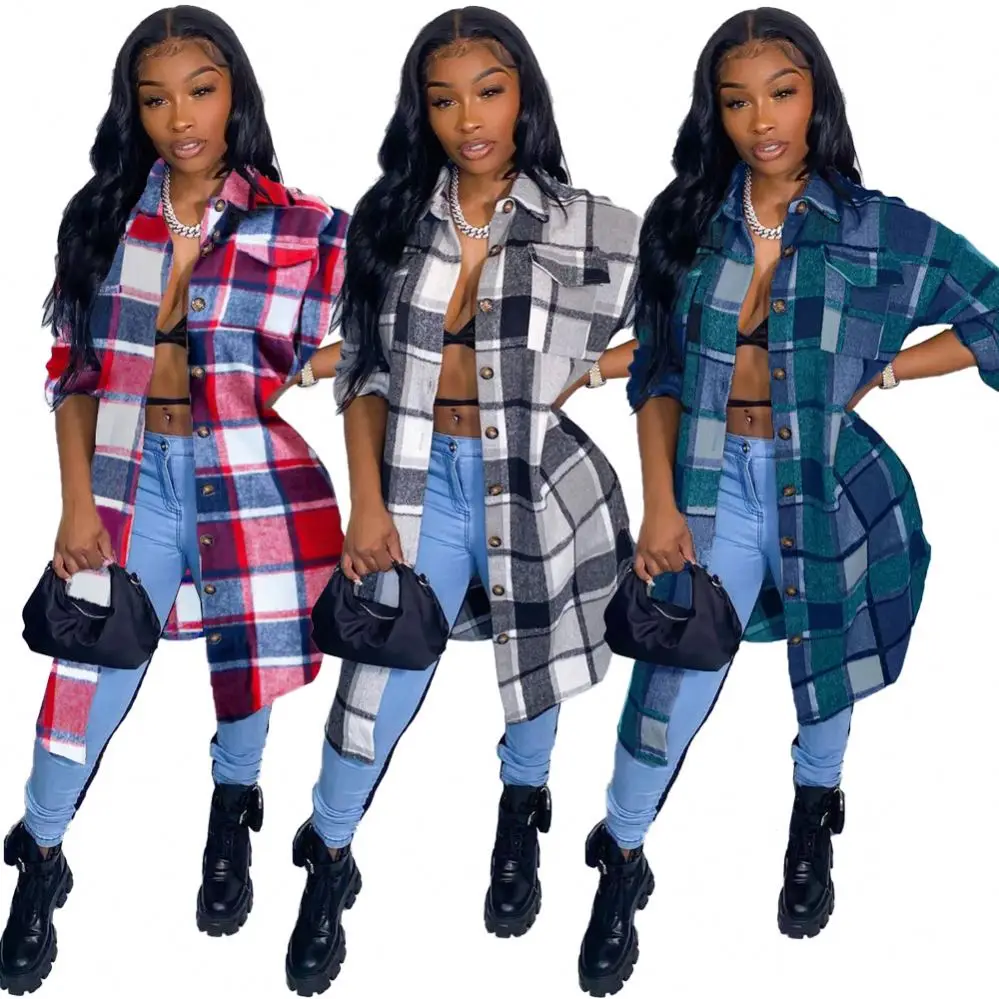 Fashion Plaid Long Shirts Women Winter 