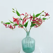 High quality artificial flame lily floral arrangement 3 heads for home living room wedding decor vase decor