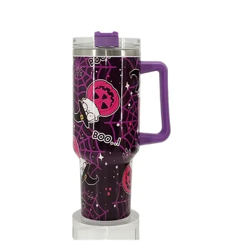 Custom Halloween Tumbler Double Walled 304 Stainless Steel Insulated Metal Cup Travel Coffee Mug 40oz Tumbler With Handle