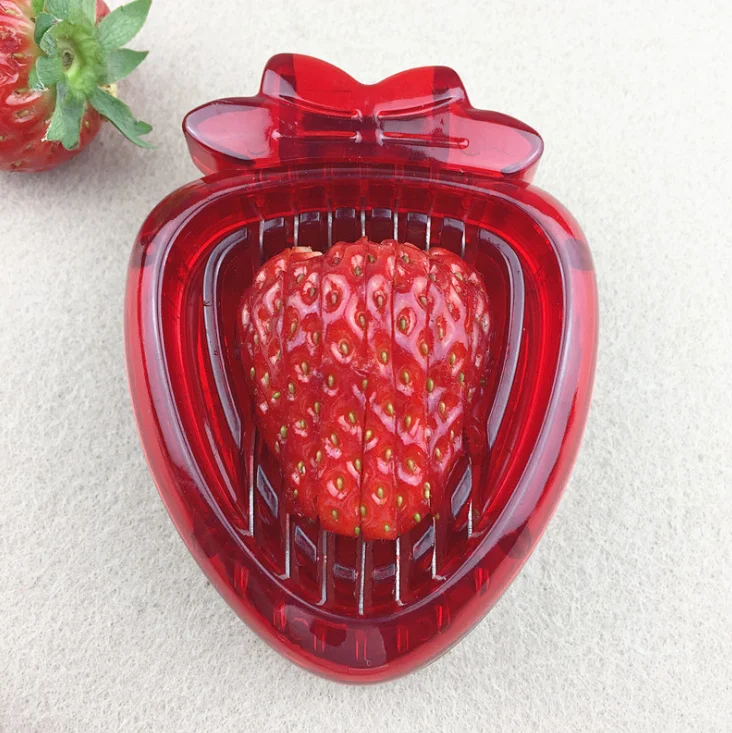 H978 Home Kitchen Bakery Fruit Tools Plastic Shell Strawberries Slicer Heart Shaped Stainless Steel Blade Strawberry Cutter