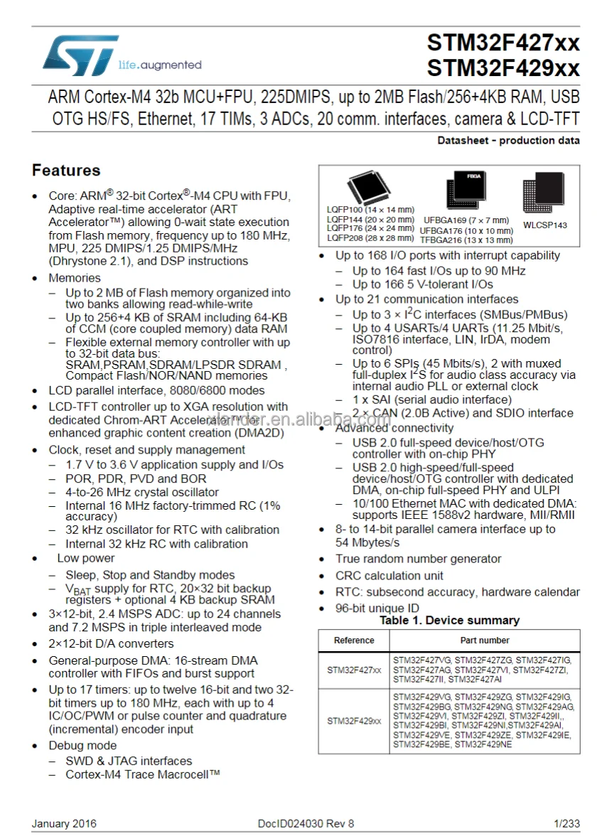 X-lander Stm32f429igt6 Ic Mcu 32bit 1mb Flash 176lqfp Integrated ...