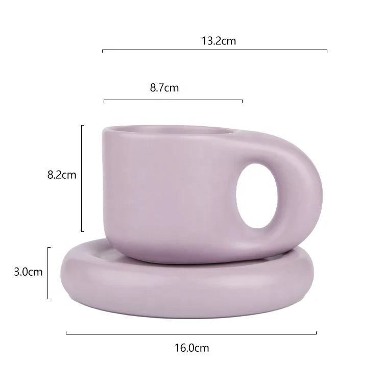 Gloway 5 Different Colors Fat Handle Nordic Cute Ceramic Drink Cup Coffee Mug Novelty Ceramic Chunky Fat Mug And Saucer