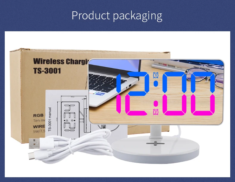 New Design LED Night Light Digital Alarm Clock 15W Fast Charging Station Wireless Charger with Alarm Clock