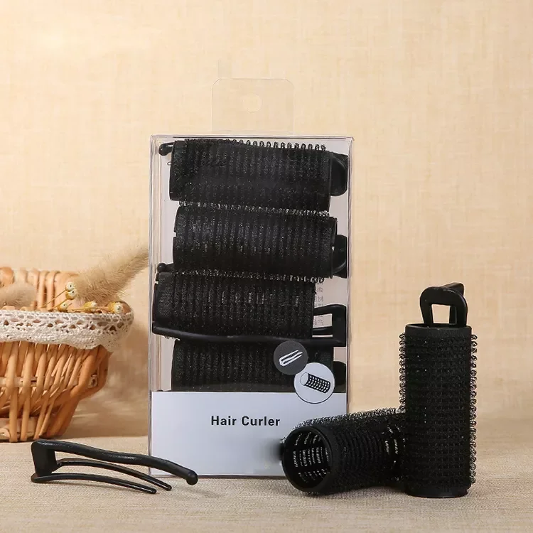 New Style 5 Pieces Black Double Layer Hair Roller Set Women Natural Hair Roller Curler Pin Nylon Hair Roller With Clip