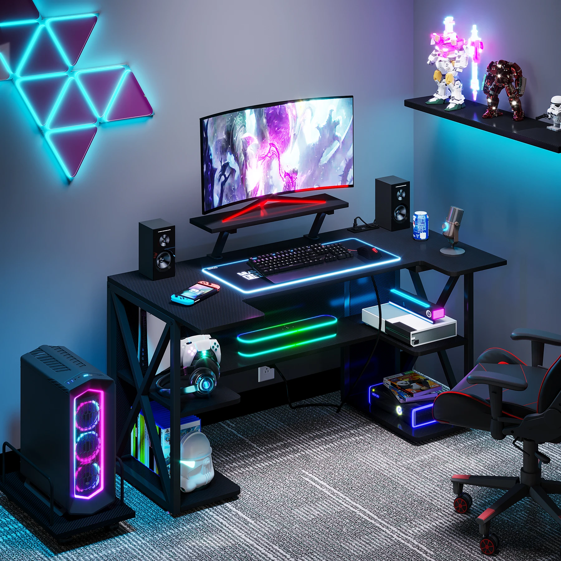 Modern LED Lights Computer PC Gamer Desk Gaming Table For Home Or Internet Cafe