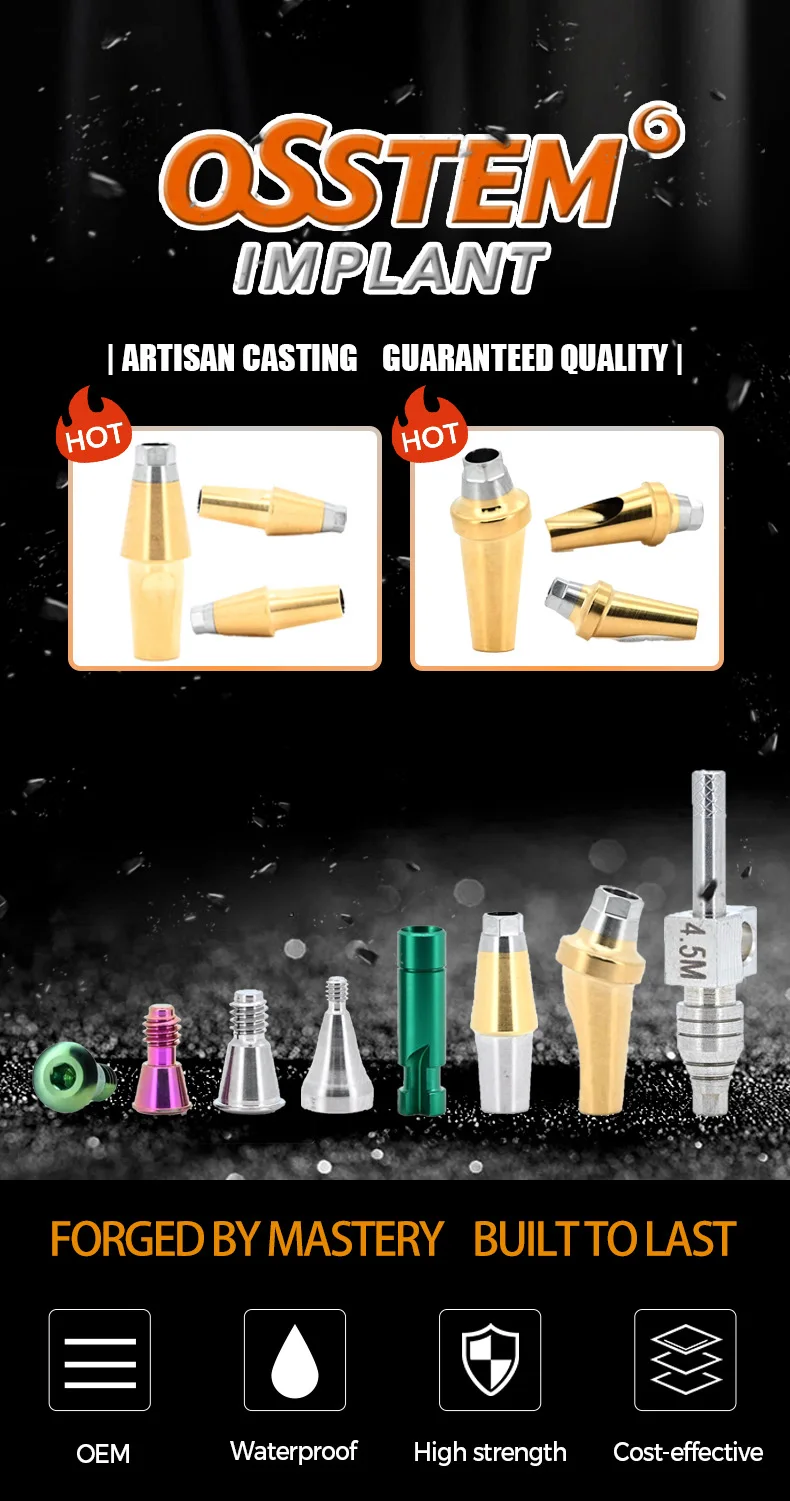 OEM Osstem Titanium Protective Cap Analog Screw-Retained Abutment Straight Angled MUA Impression Post for Dental Implants manufacture