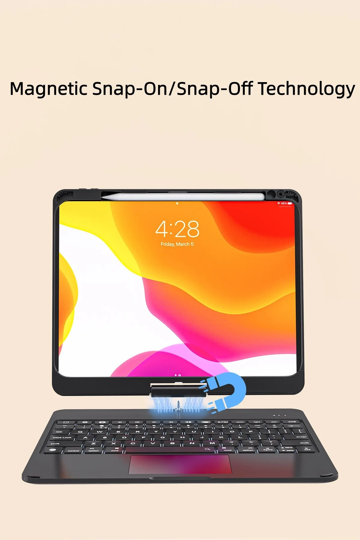 product magic keyboard case transparent rotating backlit detachable hidden pen slot bluetooth connectivity type c charging 11 laudtec-2
