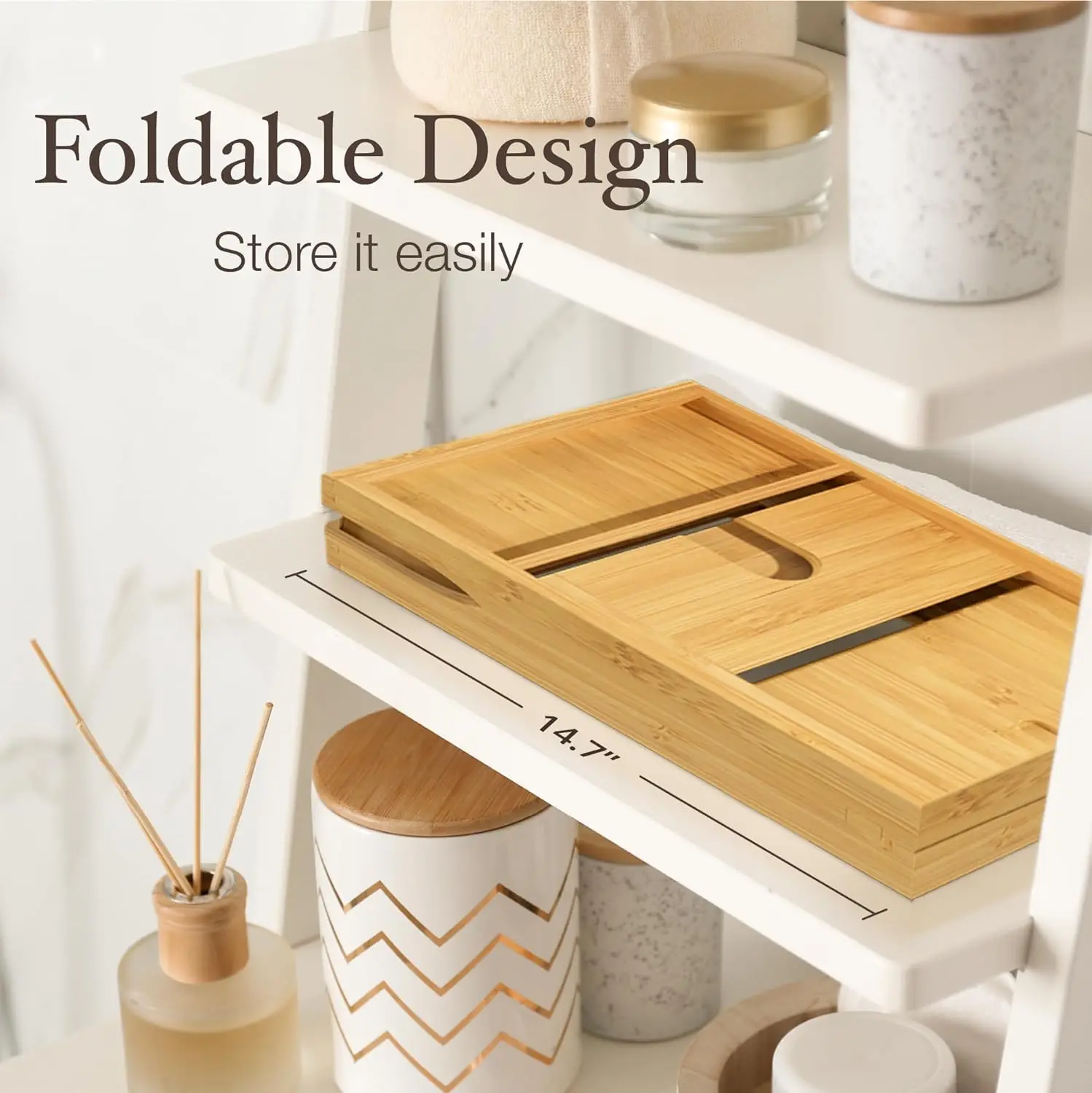 product luxury bathtub bathroom accessories expandable bath tray premium foldable bamboo wood bathtub tray for home-4