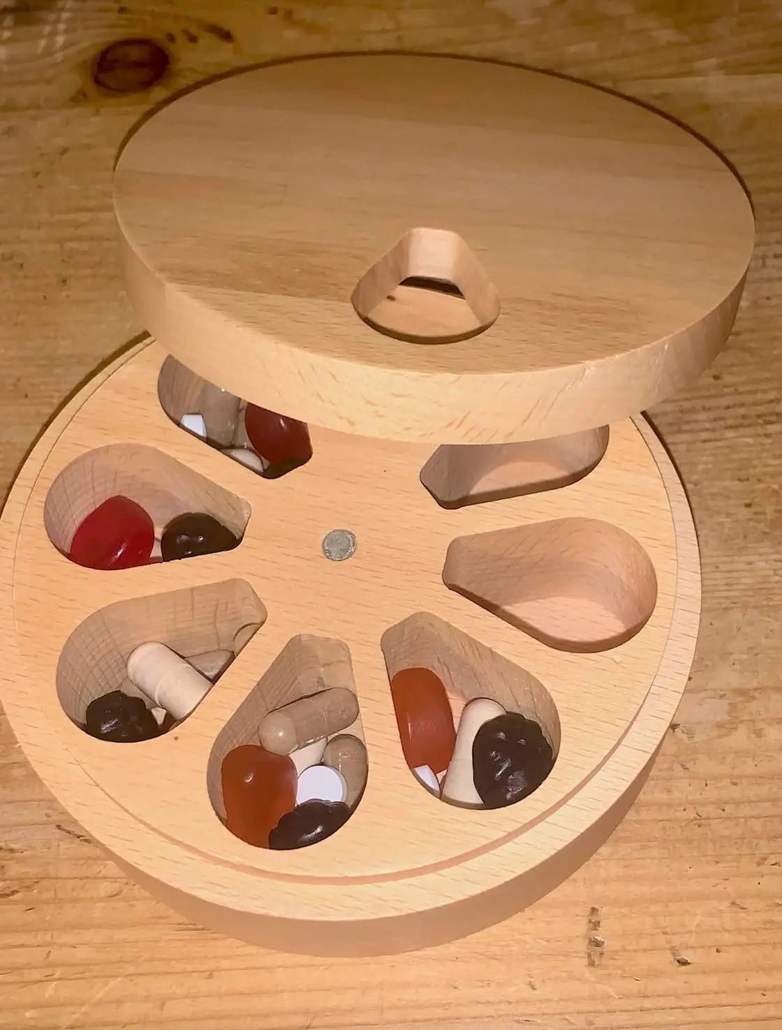 Wood Daily Weekly Vitamin Medicine Pill Organizer Case Box Nail Art Glitters Crystals Earring Ring