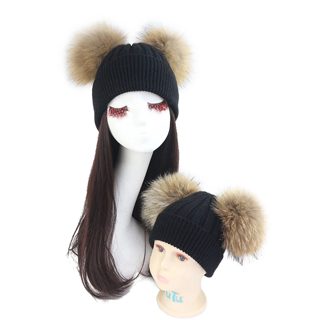Child Fur Ball Beanie Hats 