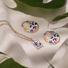 Necklaces Abstract Colorful Enamel Square Necklaces Oval Hoop Earrings Set