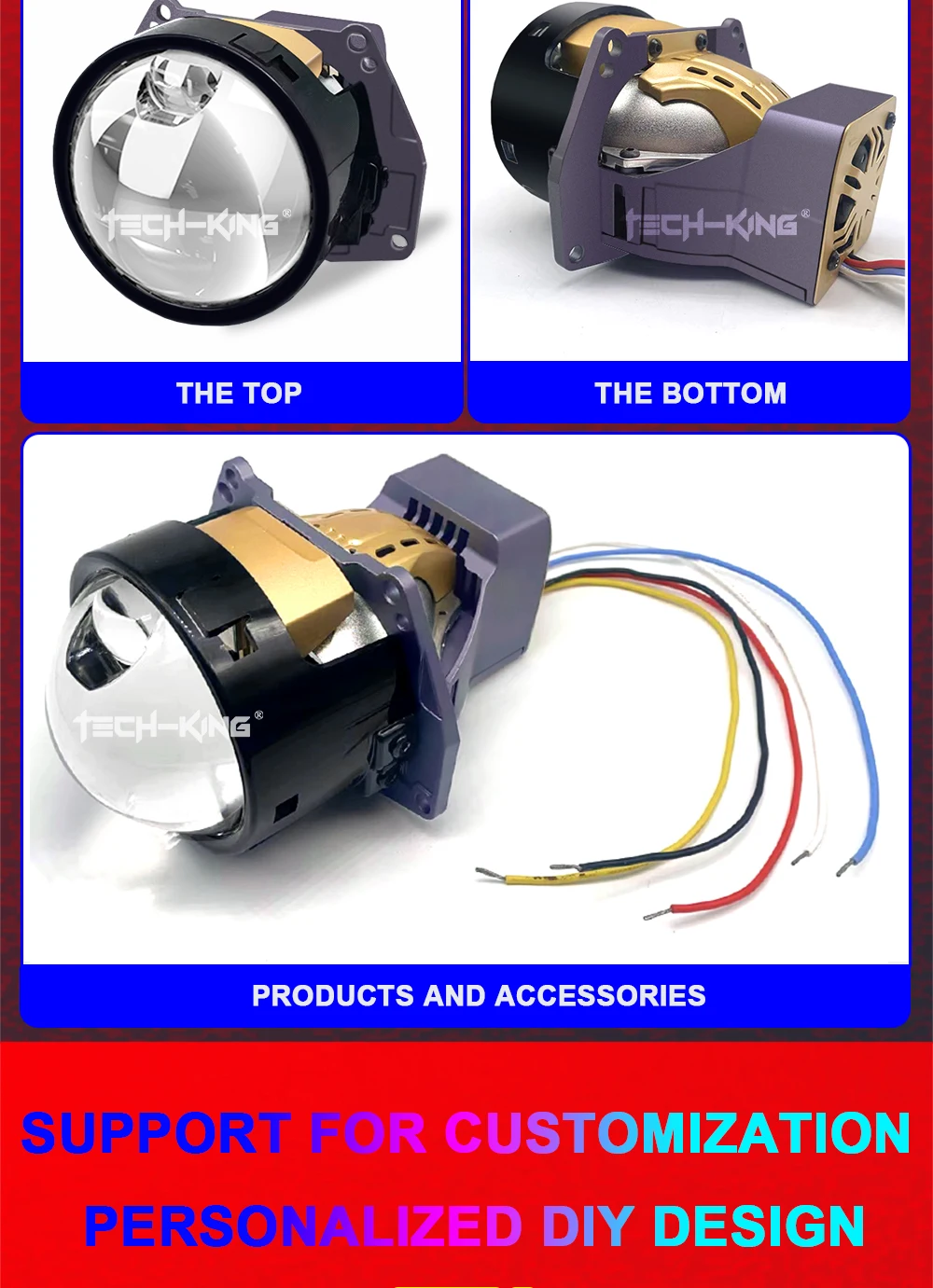 TECH-KING TIR bi-prism direct laser lens near and far light integrated 3-inch double lamp cup lens headlight projector headlamp