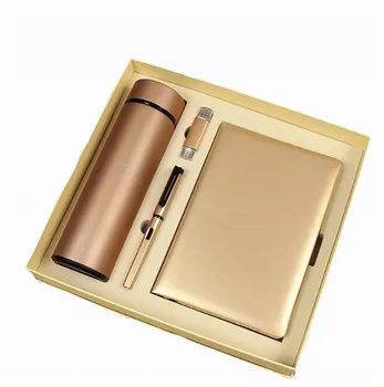 5pcs Stainless Steel Thermos Water Bottle Gift Box Pen Notebook U Disk Speaker Business Corporate Gift Box Set Promotion Gift