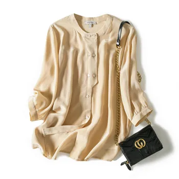 Fashion Design Cream White Mulberry Silk Blouse 100% Silk Button Up Shirt Women