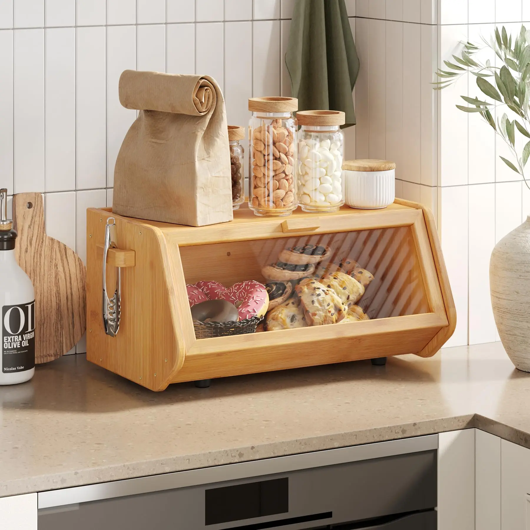 product large capacity bread box bamboo box kitchen cabinet organizer bread storage container home products for kitchen countertop-11