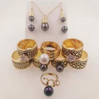 Ring Cz JX27 Hawaiian Samoan Tribal Jewelry Ring Gold Cz Stone Pearl Ring With Black Man Band Ring
