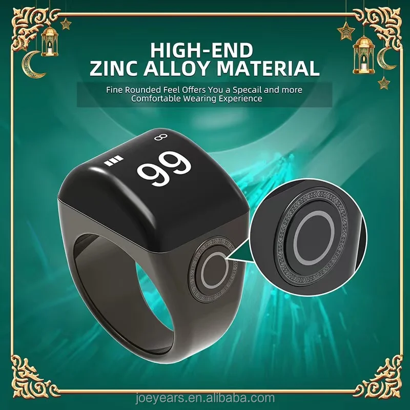 Smart Zinc Alloy Muslim Islamic Electronic Zikir Counter Digital Azan Alarm Clock Tasbeeh Tasbih Zikr Ring RechargeablePray Ring