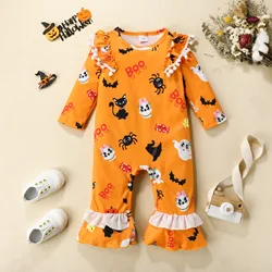 New Foreign Trade Baby And Toddler Striped Number Letter Halloween Long Sleeved One-Piece Custom Bamboo Baby Romper